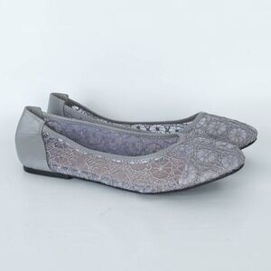 Womens Gray Floral Mesh Lace Ballet Flats‎ Size 11 Leather Insole Casual Preppy